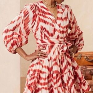 Banana Republic Tiered 3/4 Sleeve Mini Dress Womens Large  In Dune Red